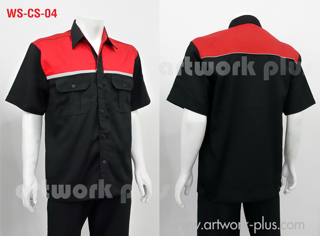 WORK SHIRT,WS-CS-04,เสื้อช็อปพนักงาน,เสื้อช็อปสีดำแต่งสีแดง